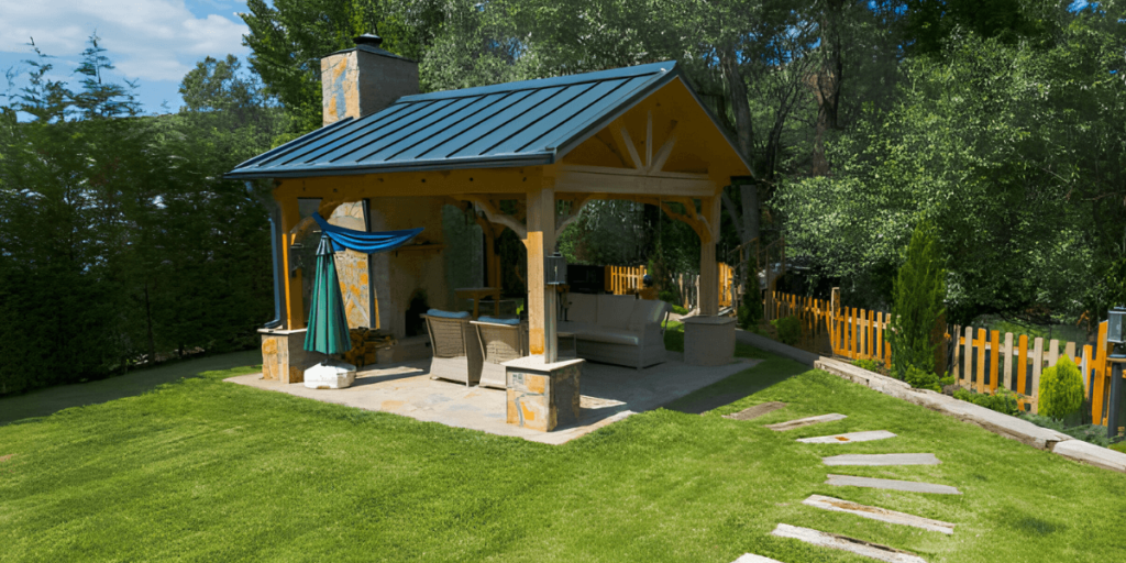 Traditional wooden pergola in garden